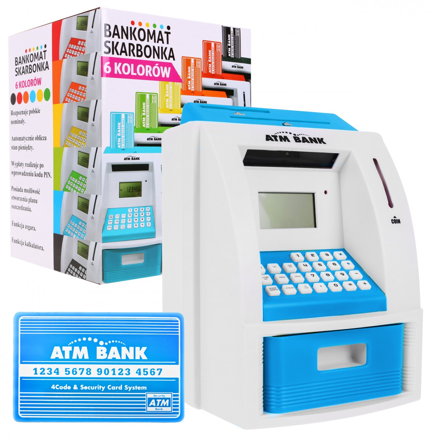 Bankomat pokladnička pro děti 3+ modré interaktivní funkce + Karta do bankomatu