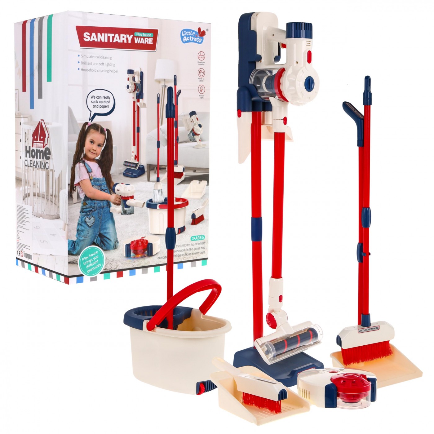 Dětská čisticí sada 6v1 3+ Interaktivní vysavač pro domácnost Robot Mop Lopata na koště