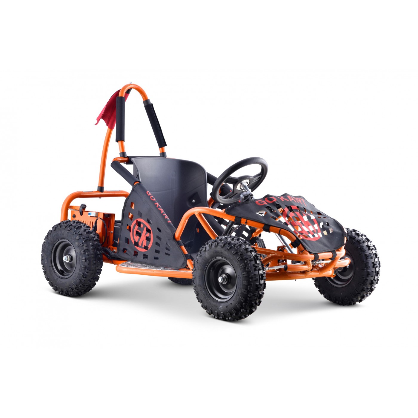 Gokart Fast Dragon na baterie motokárta oranžová 30km/h + motor 1000W + nafouknutá kola + nastavení sedadla + pásy