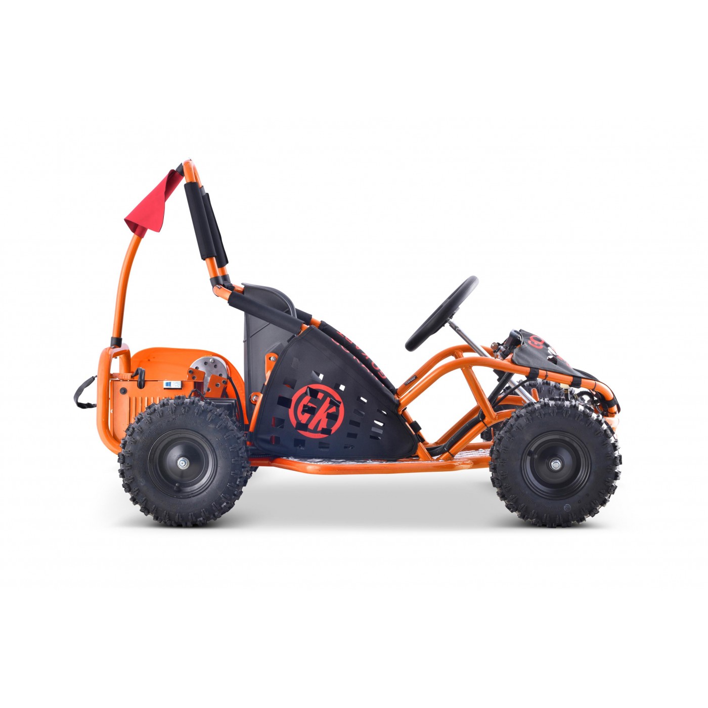 Gokart Fast Dragon na baterie motokárta oranžová 30km/h + motor 1000W + nafouknutá kola + nastavení sedadla + pásy