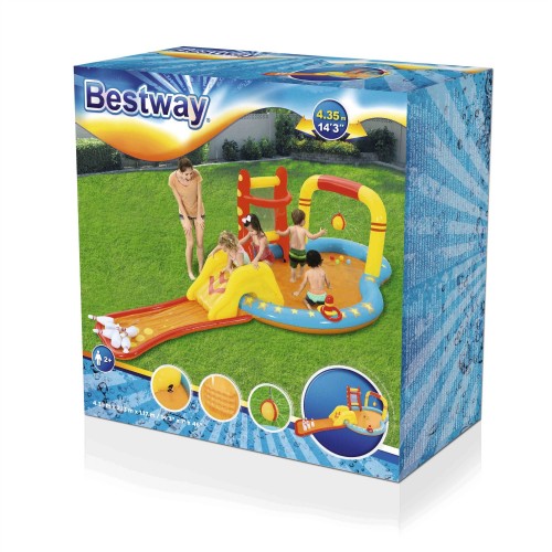 Nafukovací hřiště Little Masters 435X213X117 BESTWAY + Skluzavka + Kuželky + Basketball