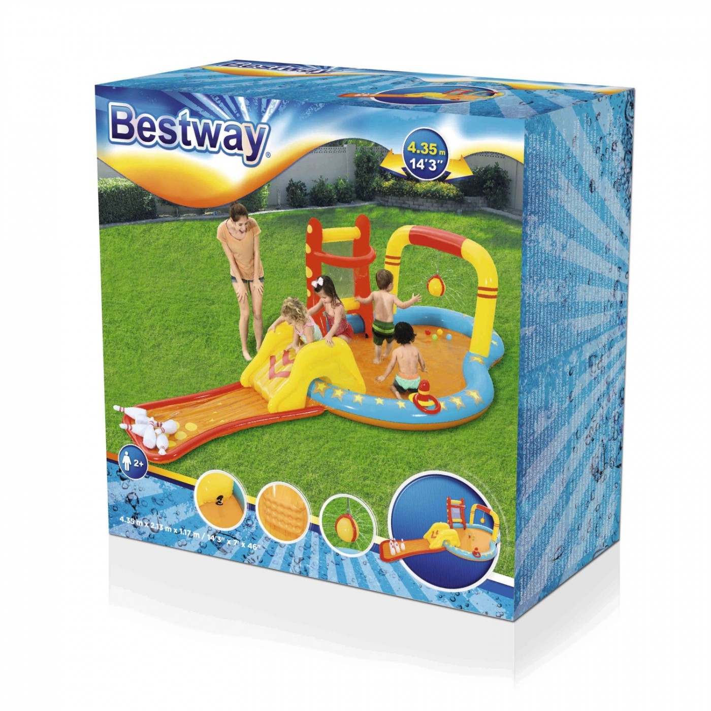 Nafukovací hřiště Little Masters 435X213X117 BESTWAY + Skluzavka + Kuželky + Basketball