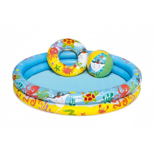 Nafukovací dětský bazén 3v1 122x20cm MARINE BESTWAY + Nafukovací kruh + Plážový míč