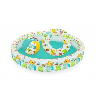 Nafukovací dětský bazén 3v1 122x20cm tropický BESTWAY + Kruh na plavání + Plážový míč