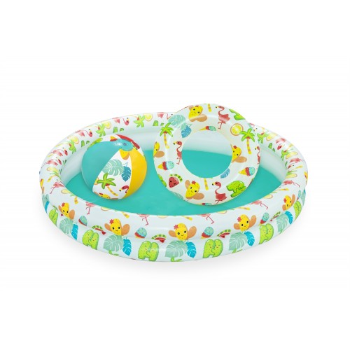 Nafukovací dětský bazén 3v1 122x20cm tropický BESTWAY + Kruh na plavání + Plážový míč