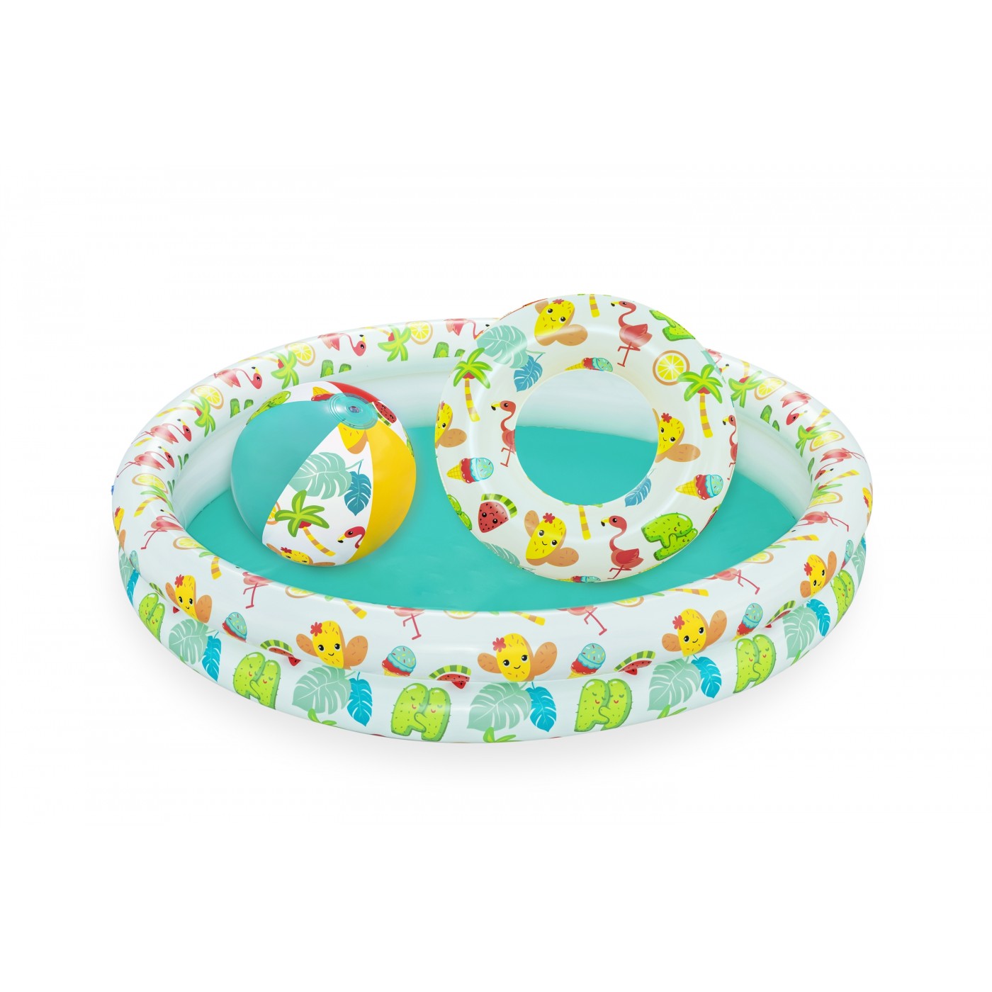 Nafukovací dětský bazén 3v1 122x20cm tropický BESTWAY + Kruh na plavání + Plážový míč