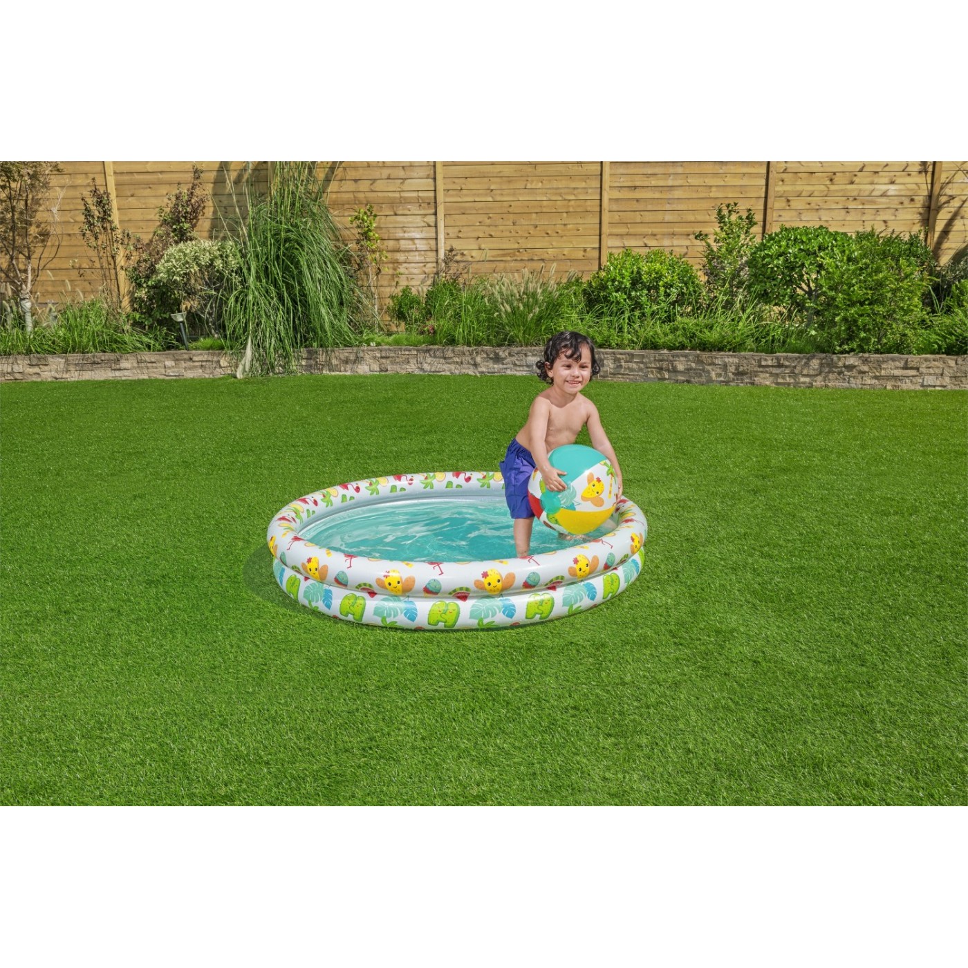 Nafukovací dětský bazén 3v1 122x20cm tropický BESTWAY + Kruh na plavání + Plážový míč