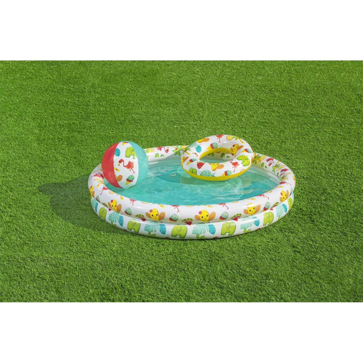 Nafukovací dětský bazén 3v1 122x20cm tropický BESTWAY + Kruh na plavání + Plážový míč