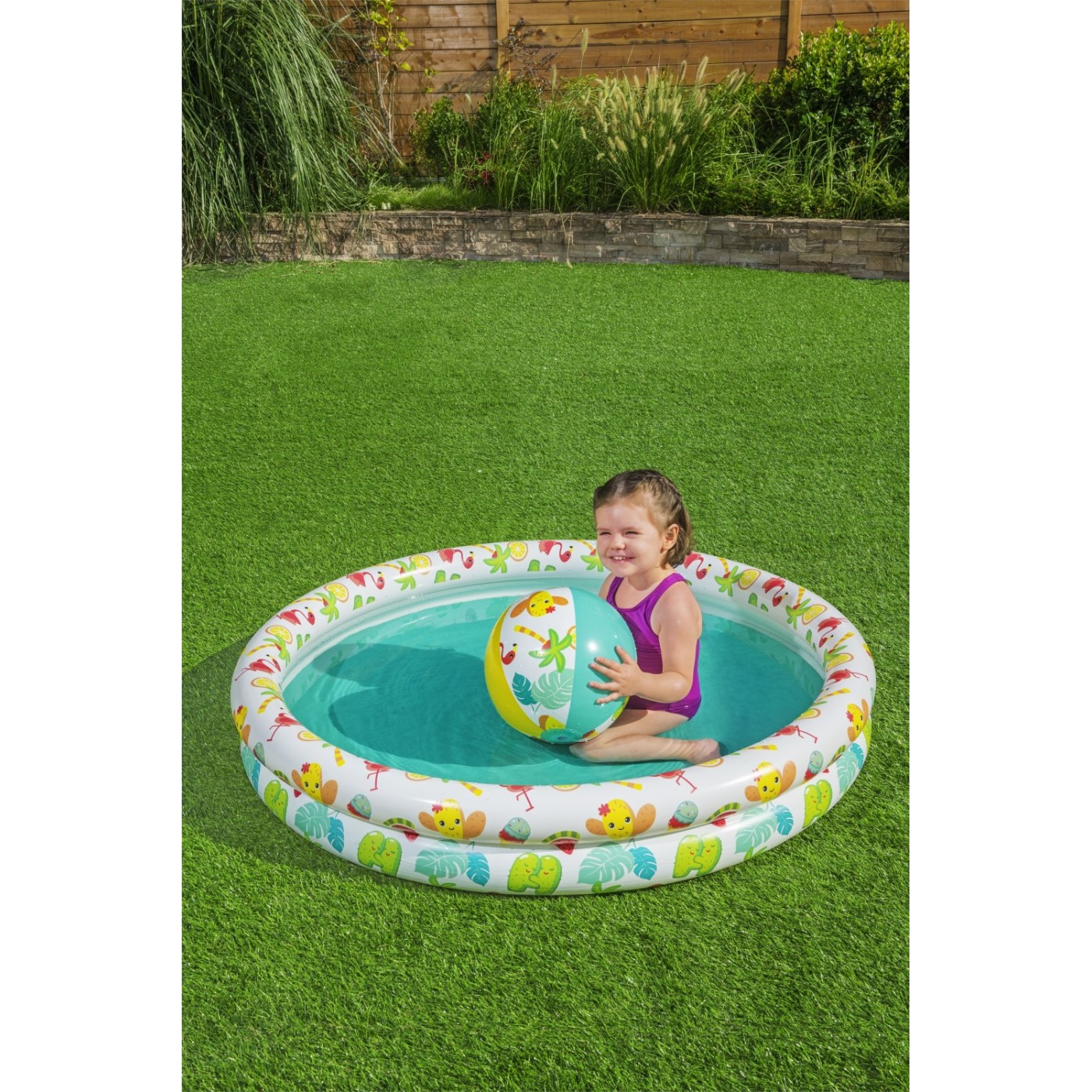 Nafukovací dětský bazén 3v1 122x20cm tropický BESTWAY + Kruh na plavání + Plážový míč
