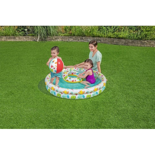 Nafukovací dětský bazén 3v1 122x20cm tropický BESTWAY + Kruh na plavání + Plážový míč