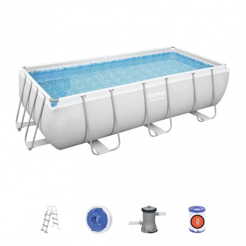 rámový bazén Power Steel 404x201x100 Šedá 13X6FT BESTWAY 6v1 Čerpadlový žebřík