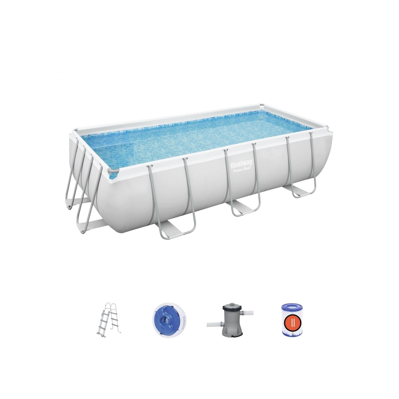 rámový bazén Power Steel 404x201x100 Šedá 13X6FT BESTWAY 6v1 Čerpadlový žebřík