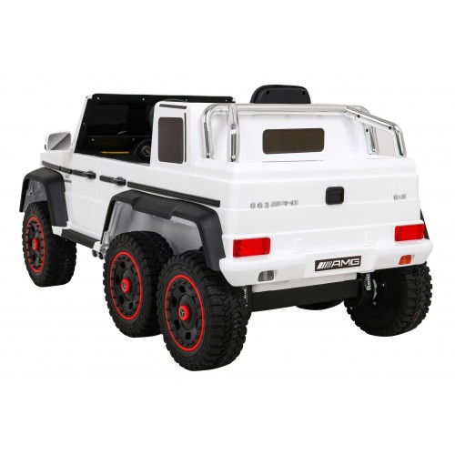 Baterie do auta Mercedes G63 AMG bílá + dálkové ovládání + 6 kol EVA + pomalý start + MP3 LED