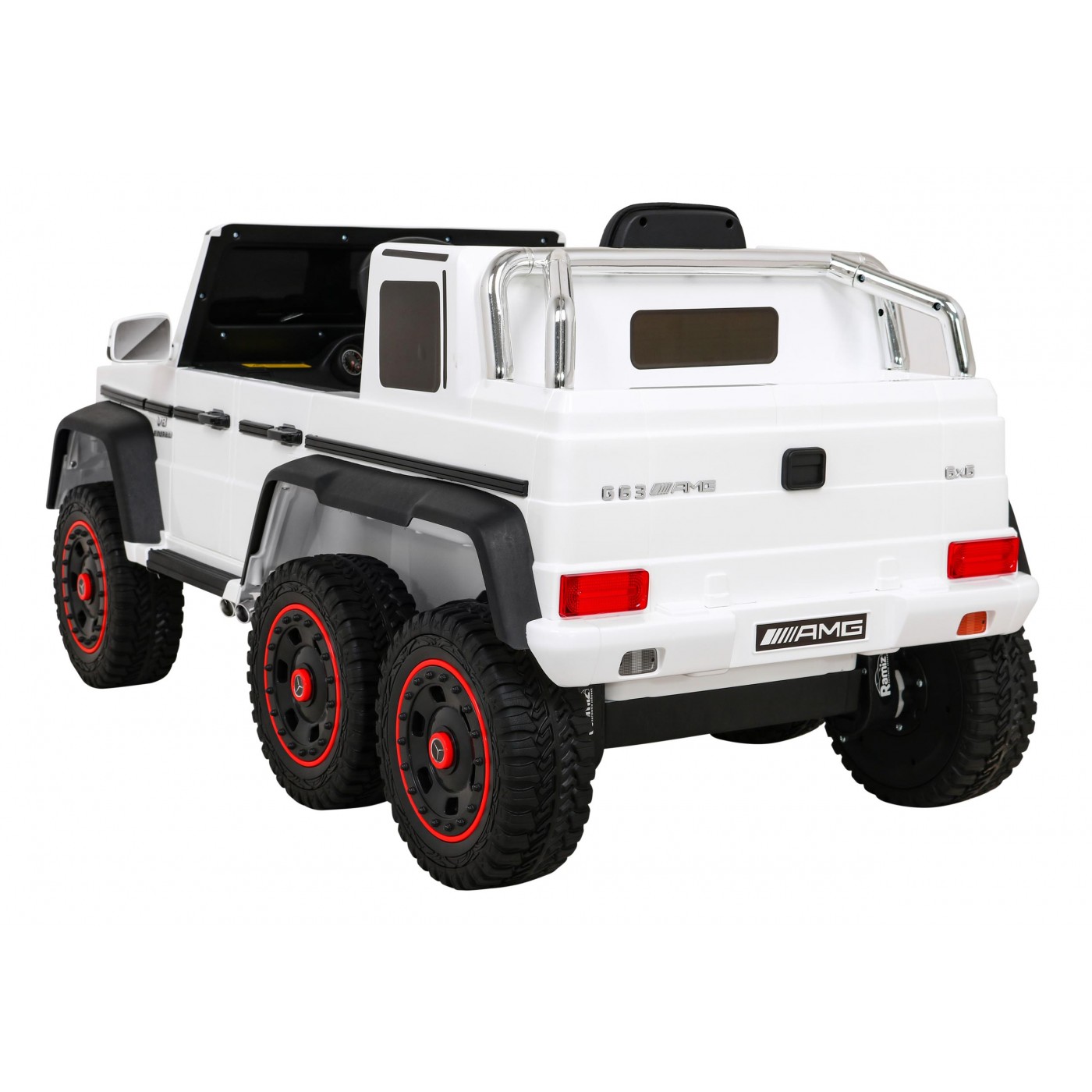 Baterie do auta Mercedes G63 AMG bílá + dálkové ovládání + 6 kol EVA + pomalý start + MP3 LED