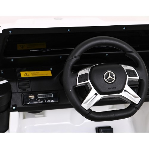 Baterie do auta Mercedes G63 AMG bílá + dálkové ovládání + 6 kol EVA + pomalý start + MP3 LED
