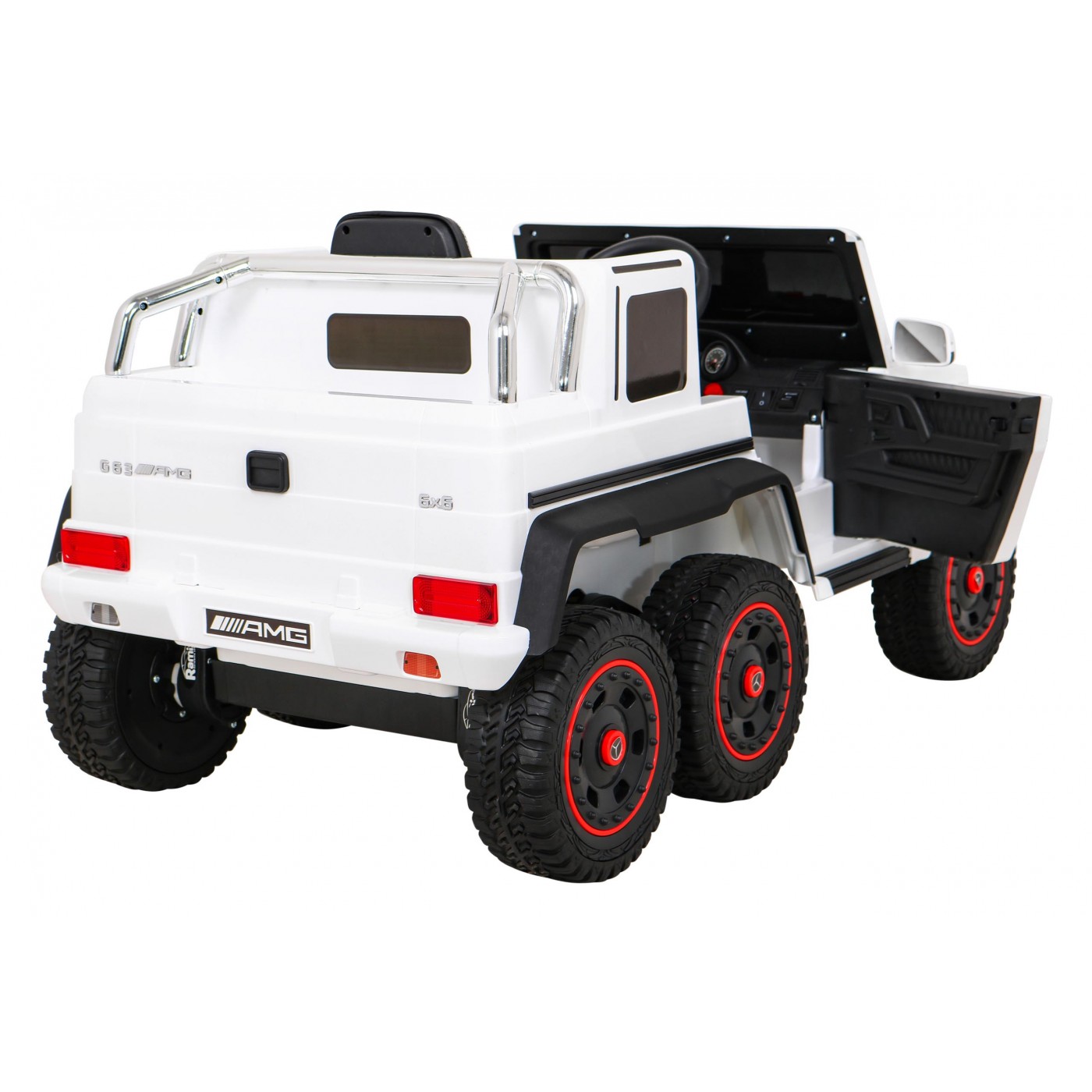 Baterie do auta Mercedes G63 AMG bílá + dálkové ovládání + 6 kol EVA + pomalý start + MP3 LED