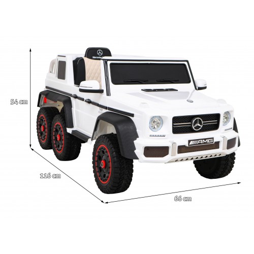 Baterie do auta Mercedes G63 AMG bílá + dálkové ovládání + 6 kol EVA + pomalý start + MP3 LED