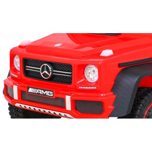 Autobaterie Mercedes G63 AMG červená + dálkové ovládání + 6 kol EVA + pomalý start + MP3 LED