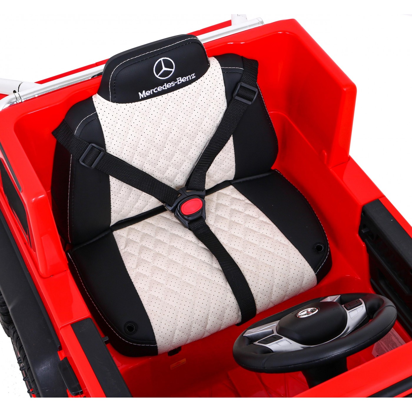Autobaterie Mercedes G63 AMG červená + dálkové ovládání + 6 kol EVA + pomalý start + MP3 LED