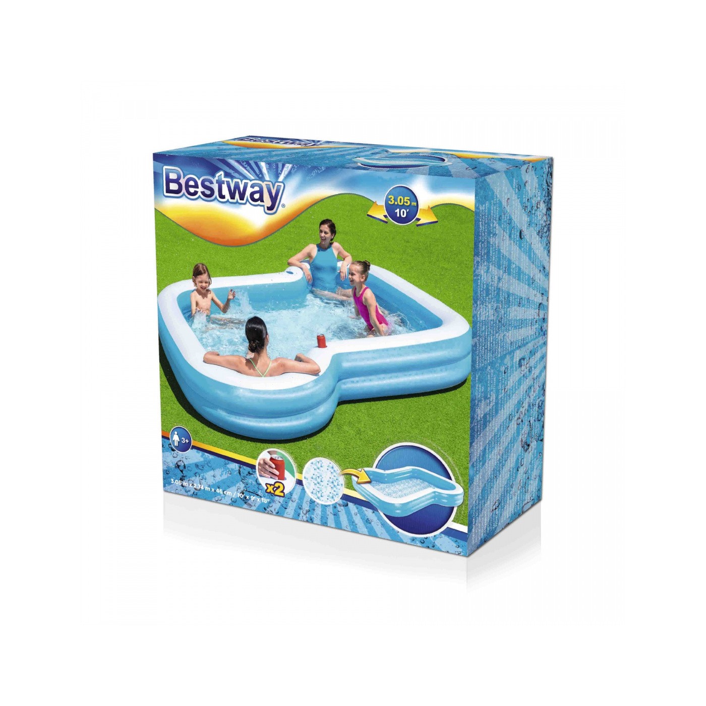 Sluneční nafukovací bazén pro rodinu 305x274x46cm BESTWAY + 2 místa na nápoje