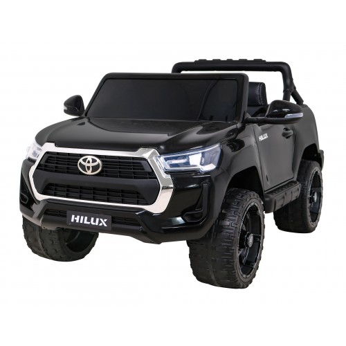 Dětská baterie Toyota Hilux černá + 4x4 + dálkové ovládání + 2 nosiče zavazadel + MP3 rádio + LED