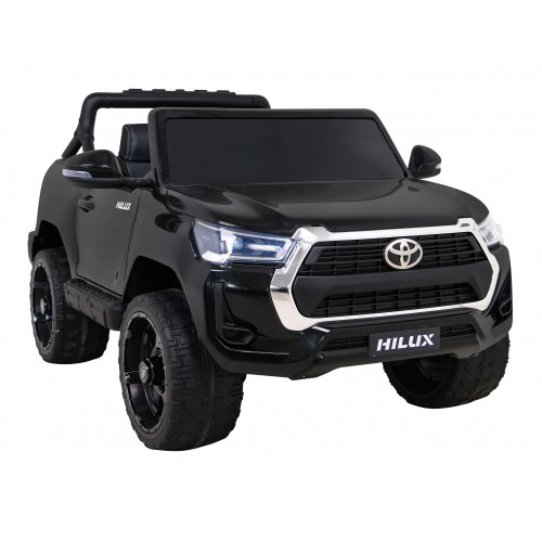 Dětská baterie Toyota Hilux černá + 4x4 + dálkové ovládání + 2 nosiče zavazadel + MP3 rádio + LED