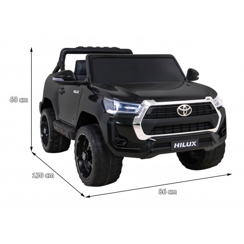 Dětská baterie Toyota Hilux černá + 4x4 + dálkové ovládání + 2 nosiče zavazadel + MP3 rádio + LED