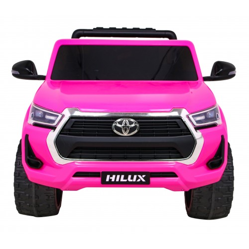 Dětská baterie Toyota Hilux napájená růžovou barvou + pohon 4x4 + dálkové ovládání + 2 nosiče zavazadel + MP3 rádio + LED