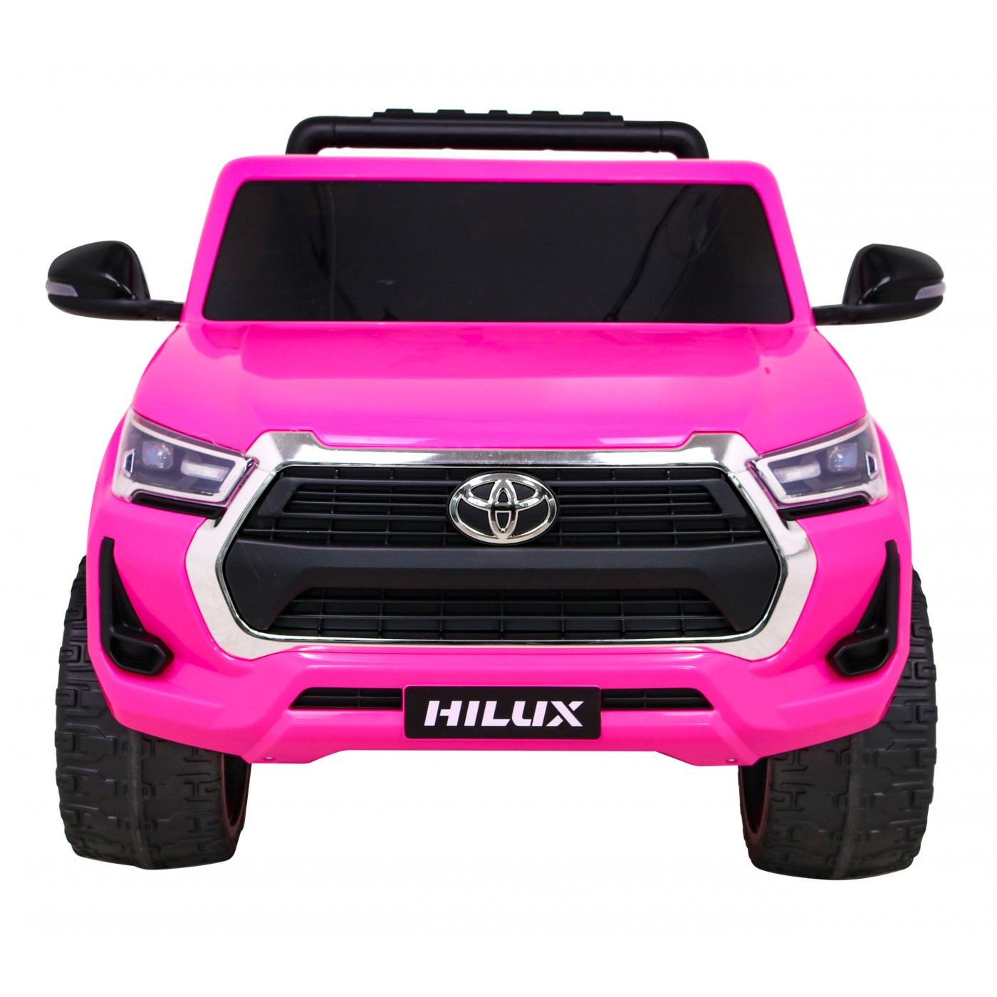 Dětská baterie Toyota Hilux napájená růžovou barvou + pohon 4x4 + dálkové ovládání + 2 nosiče zavazadel + MP3 rádio + LED