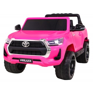 Dětská baterie Toyota Hilux napájená růžovou barvou + pohon 4x4 + dálkové ovládání + 2 nosiče zavazadel + MP3 rádio + LED