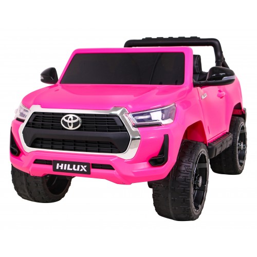 Dětská baterie Toyota Hilux napájená růžovou barvou + pohon 4x4 + dálkové ovládání + 2 nosiče zavazadel + MP3 rádio + LED