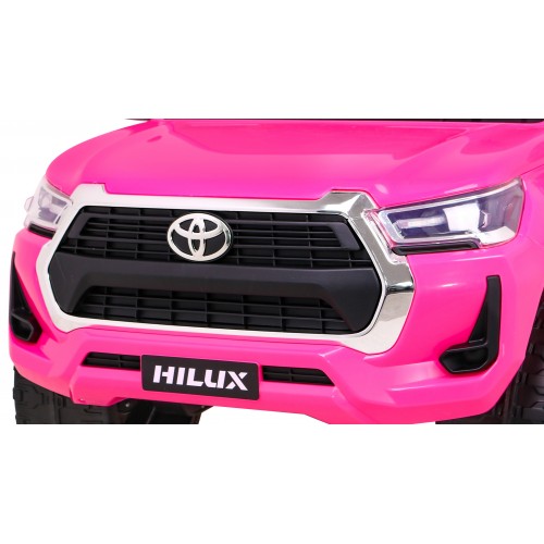 Dětská baterie Toyota Hilux napájená růžovou barvou + pohon 4x4 + dálkové ovládání + 2 nosiče zavazadel + MP3 rádio + LED