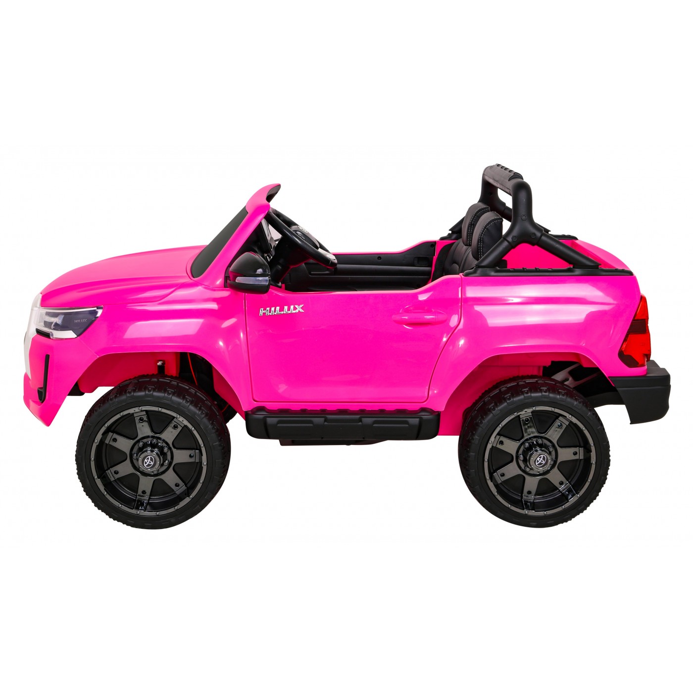 Dětská baterie Toyota Hilux napájená růžovou barvou + pohon 4x4 + dálkové ovládání + 2 nosiče zavazadel + MP3 rádio + LED