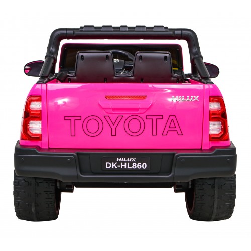 Dětská baterie Toyota Hilux napájená růžovou barvou + pohon 4x4 + dálkové ovládání + 2 nosiče zavazadel + MP3 rádio + LED