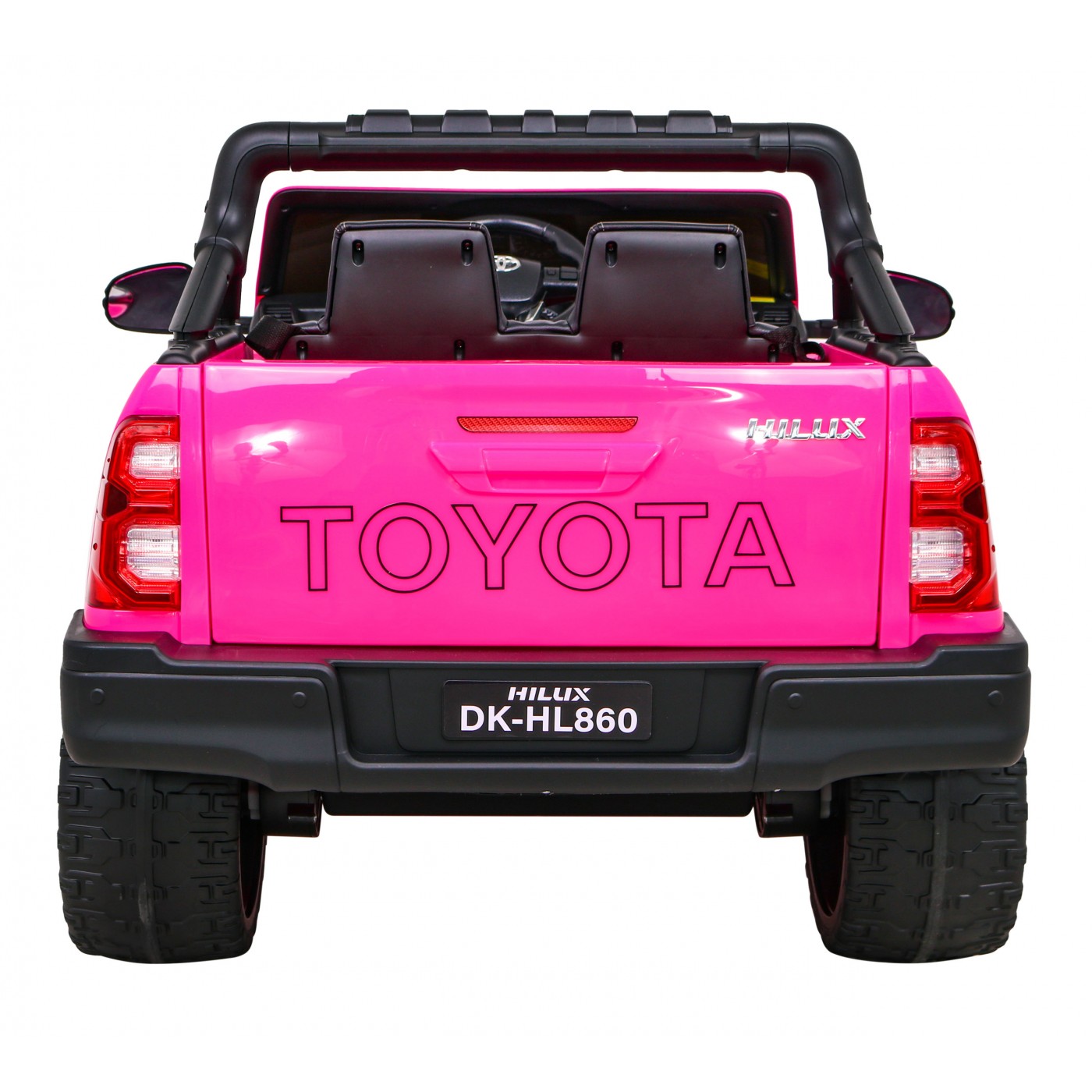 Dětská baterie Toyota Hilux napájená růžovou barvou + pohon 4x4 + dálkové ovládání + 2 nosiče zavazadel + MP3 rádio + LED