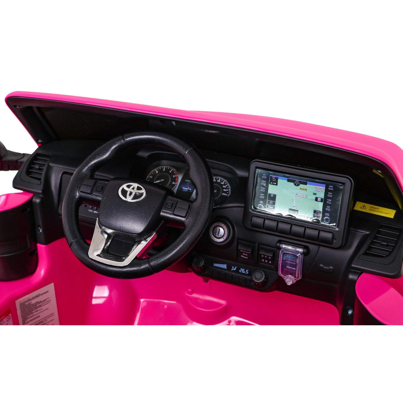 Dětská baterie Toyota Hilux napájená růžovou barvou + pohon 4x4 + dálkové ovládání + 2 nosiče zavazadel + MP3 rádio + LED
