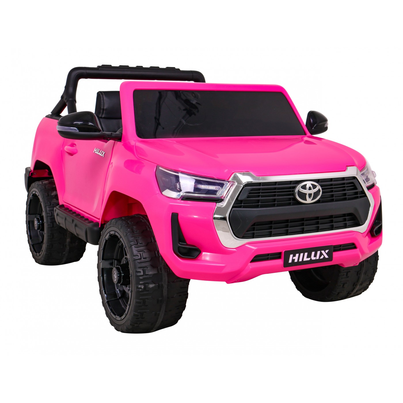 Dětská baterie Toyota Hilux napájená růžovou barvou + pohon 4x4 + dálkové ovládání + 2 nosiče zavazadel + MP3 rádio + LED