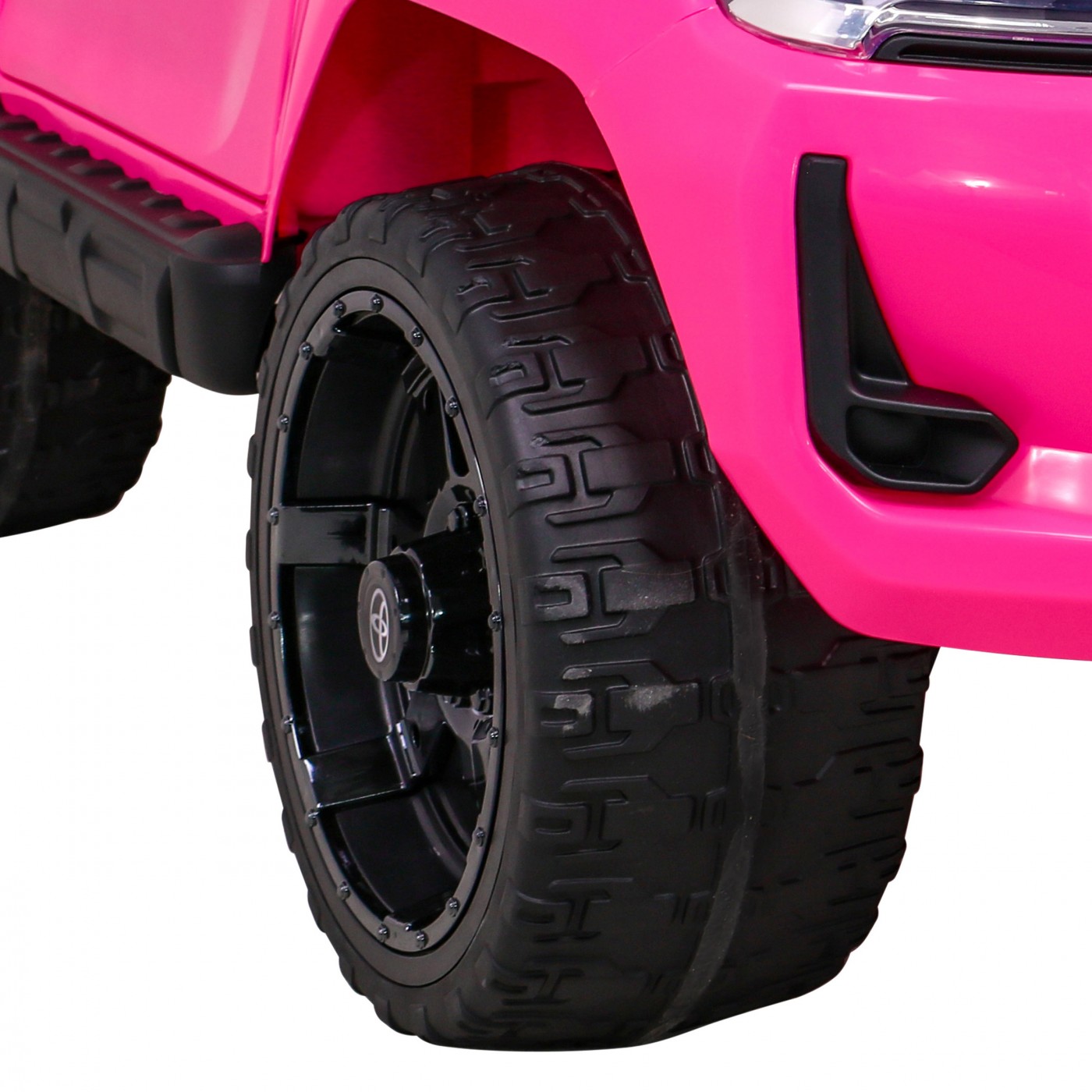Dětská baterie Toyota Hilux napájená růžovou barvou + pohon 4x4 + dálkové ovládání + 2 nosiče zavazadel + MP3 rádio + LED