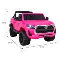 Dětská baterie Toyota Hilux napájená růžovou barvou + pohon 4x4 + dálkové ovládání + 2 nosiče zavazadel + MP3 rádio + LED