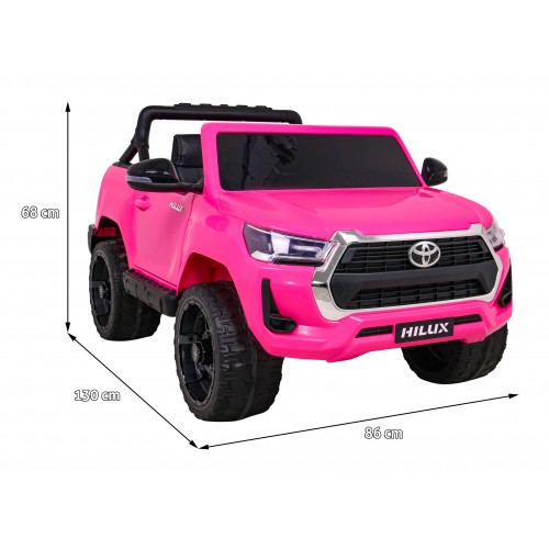 Dětská baterie Toyota Hilux napájená růžovou barvou + pohon 4x4 + dálkové ovládání + 2 nosiče zavazadel + MP3 rádio + LED