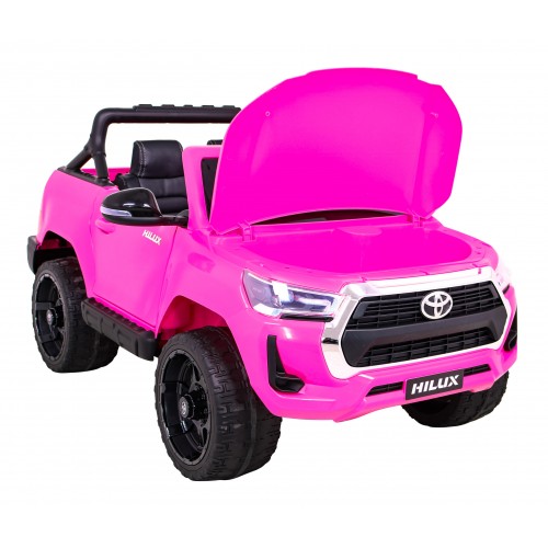Dětská baterie Toyota Hilux napájená růžovou barvou + pohon 4x4 + dálkové ovládání + 2 nosiče zavazadel + MP3 rádio + LED