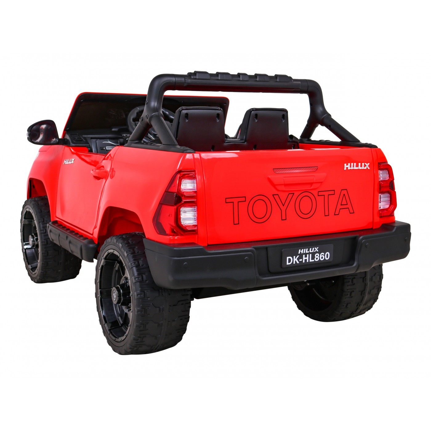 Toyota Hilux Dětská baterie Powečervená červená + 4x4 Drive + dálkové ovládání + 2 zavazadlové regály + MP3 rádio + LED