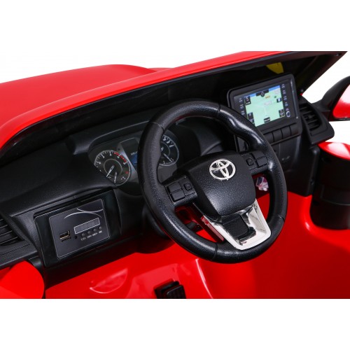 Toyota Hilux Dětská baterie Powečervená červená + 4x4 Drive + dálkové ovládání + 2 zavazadlové regály + MP3 rádio + LED
