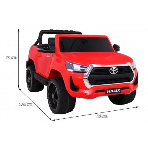 Toyota Hilux Dětská baterie Powečervená červená + 4x4 Drive + dálkové ovládání + 2 zavazadlové regály + MP3 rádio + LED