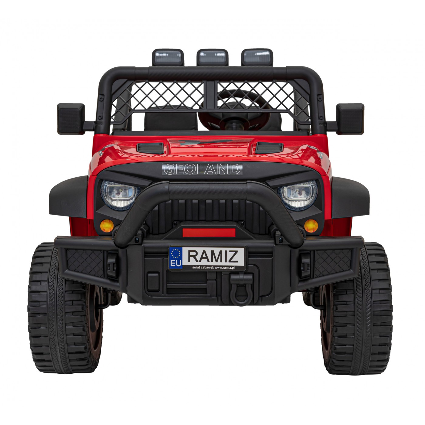 Geoland Power Off-Road auto pro 2 děti červené dálkové 2x200W motory kufr MP3 rádio LED
