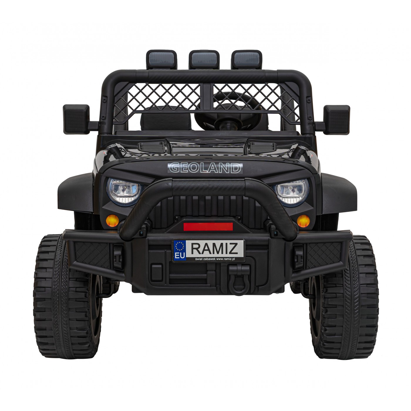 Geoland Power terénní auto pro 2 děti černé + dálkové + 2x200W motory + zavazadlový prostor + MP3 + LED rádio