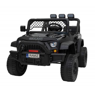 Geoland Power terénní auto pro 2 děti černé + dálkové + 2x200W motory + zavazadlový prostor + MP3 + LED rádio