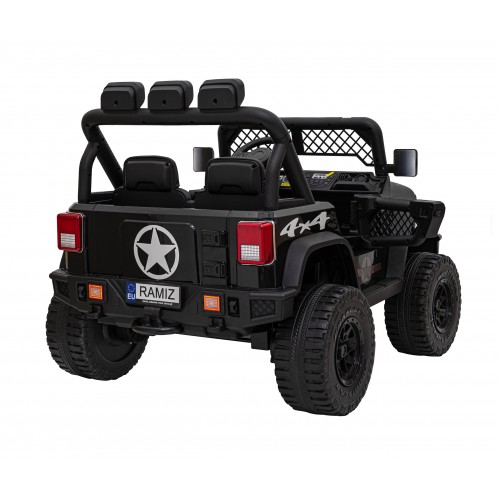 Geoland Power terénní auto pro 2 děti černé + dálkové + 2x200W motory + zavazadlový prostor + MP3 + LED rádio