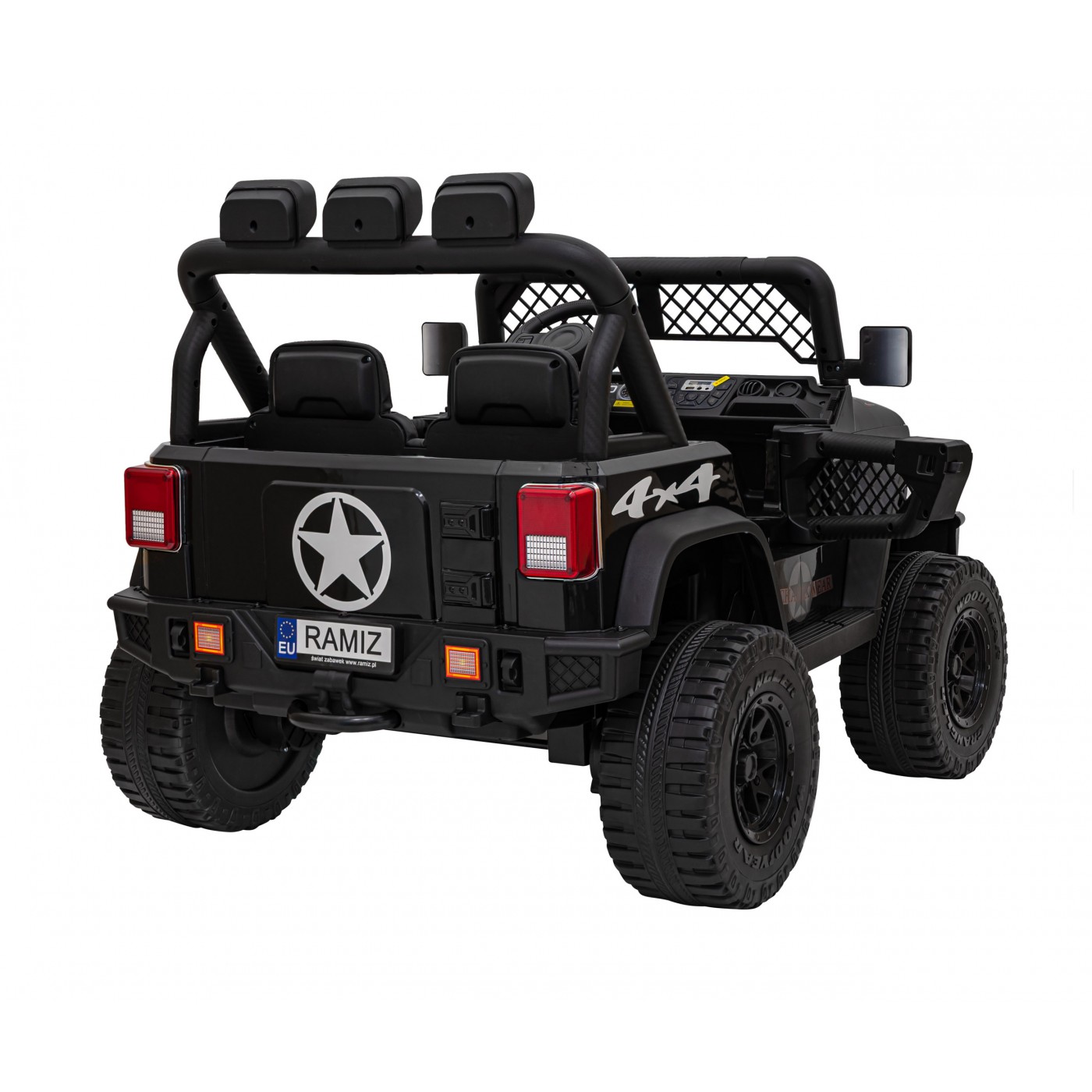 Geoland Power terénní auto pro 2 děti černé + dálkové + 2x200W motory + zavazadlový prostor + MP3 + LED rádio