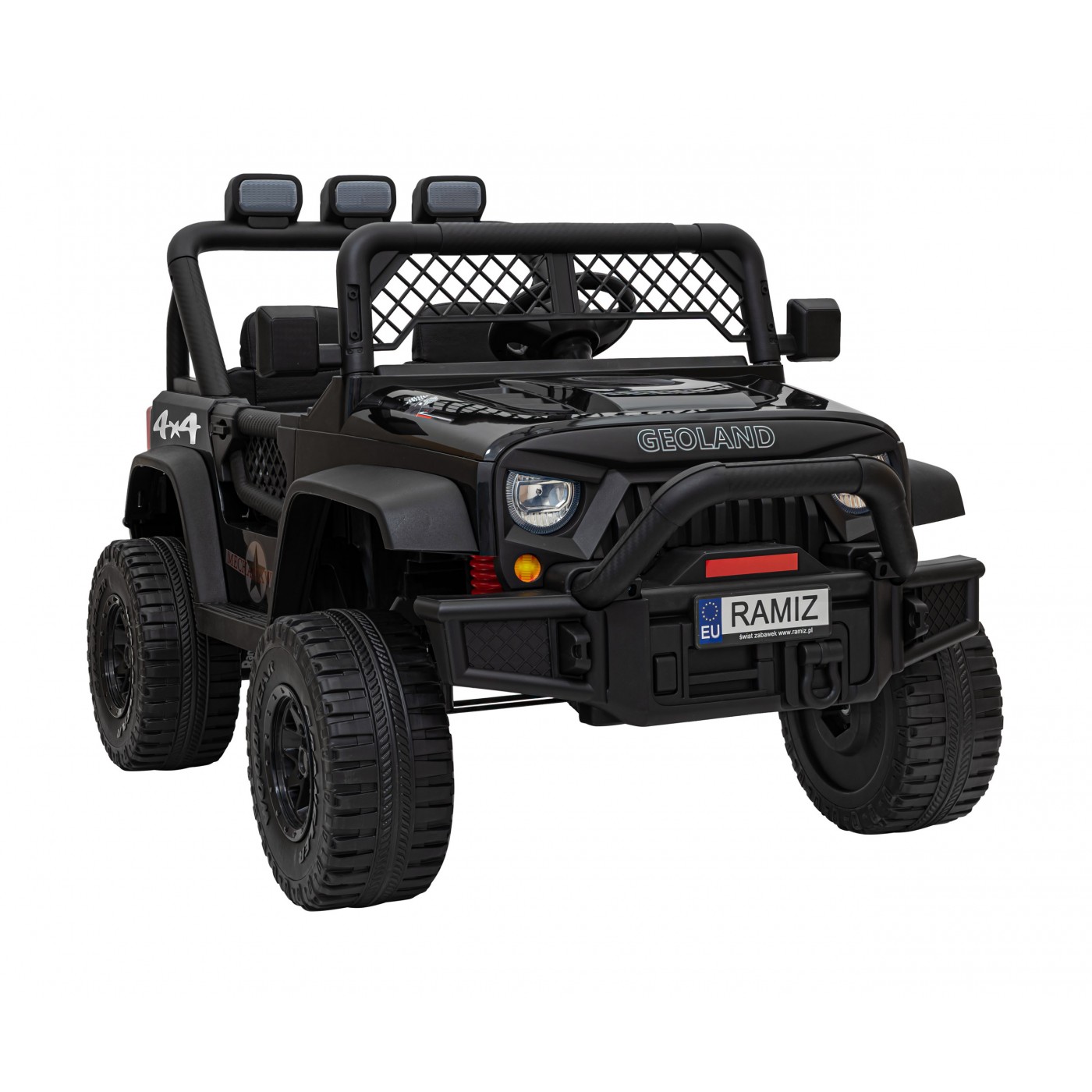 Geoland Power terénní auto pro 2 děti černé + dálkové + 2x200W motory + zavazadlový prostor + MP3 + LED rádio